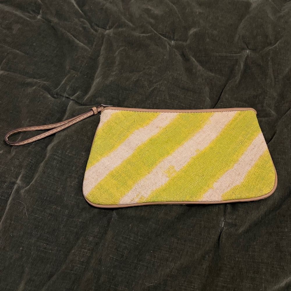 Lime Green & Natural Fabric Wristlet
